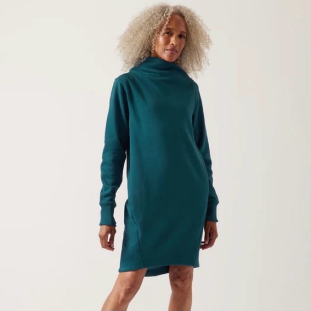 Athleta Cozy Karma Mock Neck Dress Teal